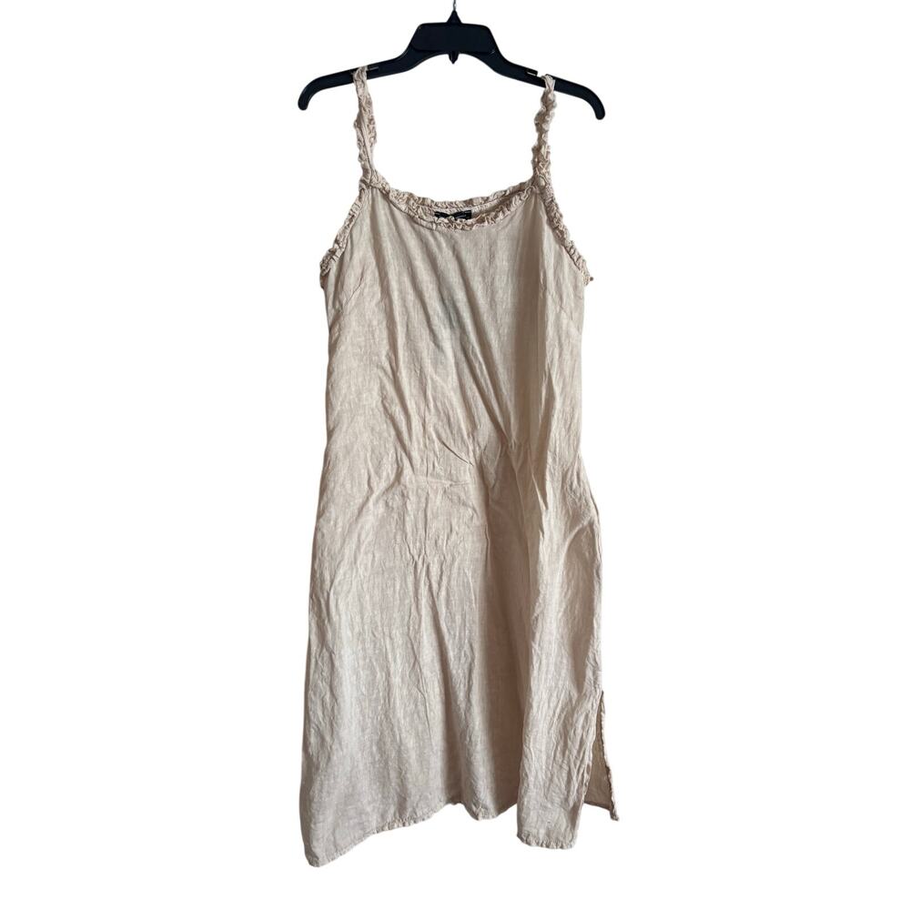 Francesca Bettini Italy 100% Linen Midi Tank Dress Tan Natural Medium NWT